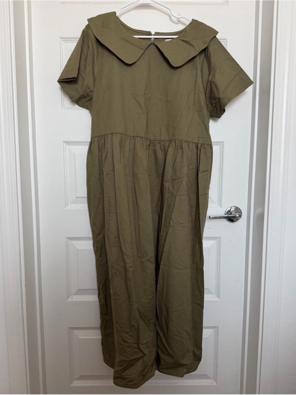 Tradlands Homestead Olive Green Peter Pan Collar Cotton Dress